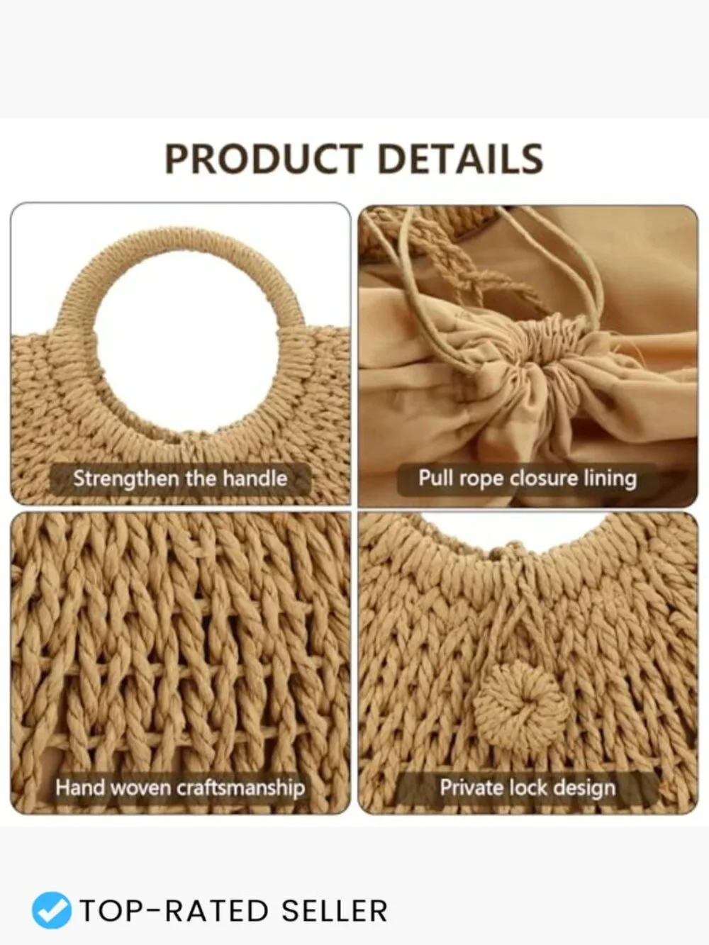 Straw Hobo Bag Large Round Woven Beach Purse Vacation Handbag Bohemian